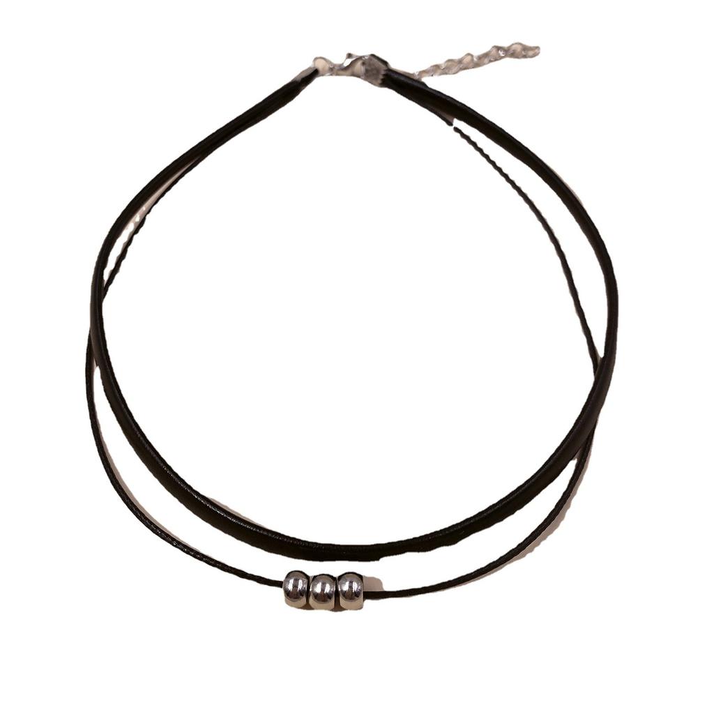 Personalized Minimalist Cortical Wax Rope Silver Beaded, Neck Chain, Double Necklace Collar