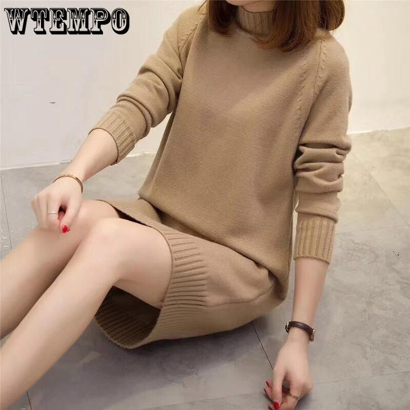 Spring and Autumn Women's Dress Medium Length Dress Loose Pullover Sweater Knitwear Sweater