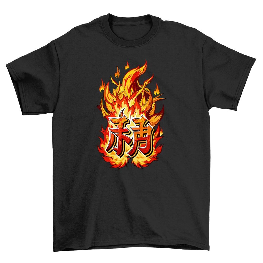 Anime Flame Text t-shirt - Set Your Style on Fire! Funny and fiery design for an
