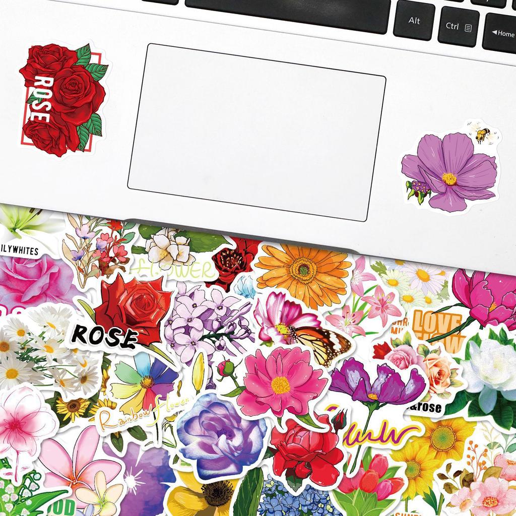 50 Flowers Series Stickers Literary Fresh Plant Flowers Graffiti Stickers Hand Account Diary Suitcase