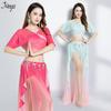 Belly Dance Practice Costume Set Womens Gradient Mesh Long Skirt Outfit With Built-in Shorts Oriental Performance