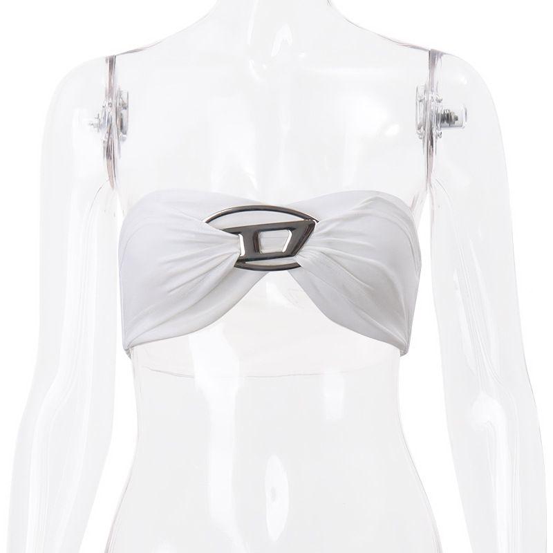 

Europe and America Cross Border 2025 New Arrival Y2g Metal Decoration Tube Top Tops Female Sexy Pure Desire Fancy Inner Wear Outer Wear White S