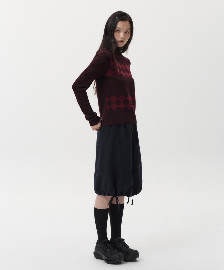 Ohesio Argyle Half Neck Ribbed Knit, Burgundy