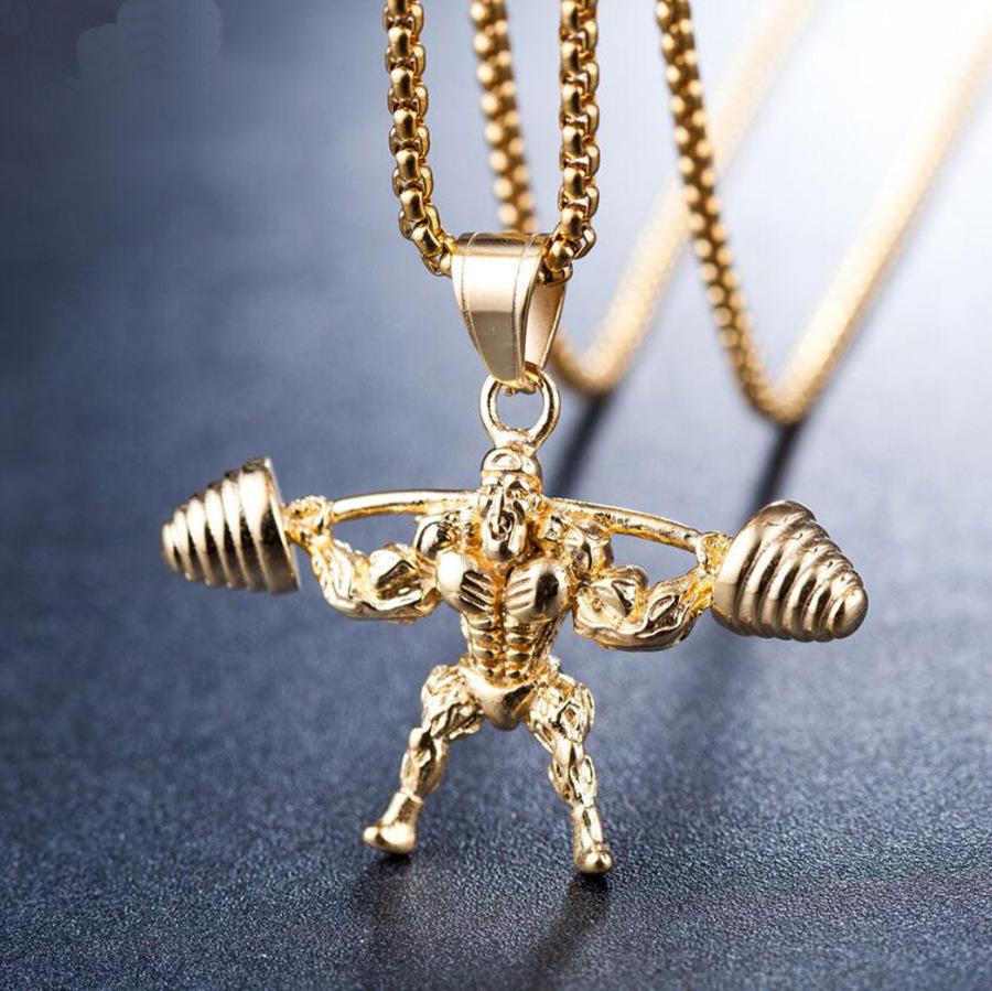 Fashion Fitness Dumbbell Necklace, Titanium Steel Men'S Pendant, Simple Personality Trendy Accessories Sports Men'S Necklace