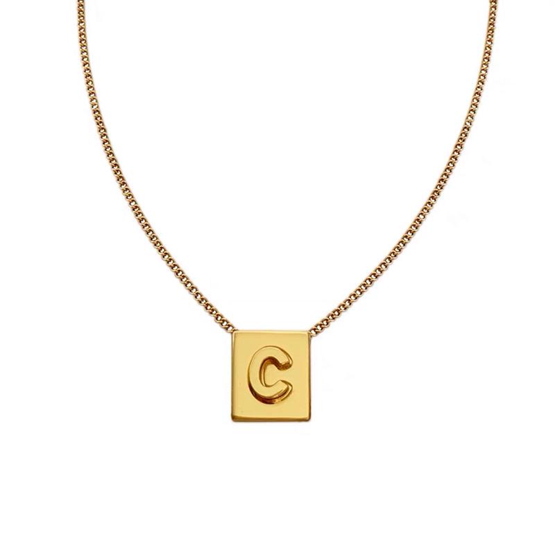 Gold Square Letter Necklace - Luxury English Alphabet Pendant on Clavicle Chain