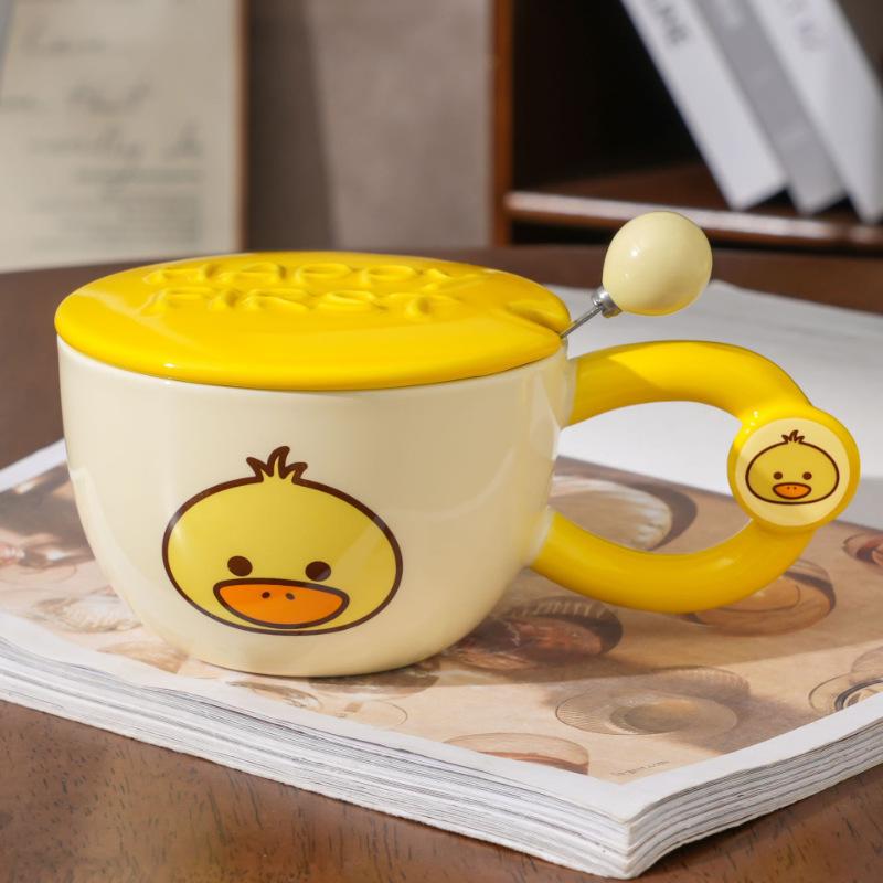 Runde Tier-Frühstückstasse mit Deckel Löffel Keramik Paar Heimtasse Super Süße Wassertasse Kreativer Becher