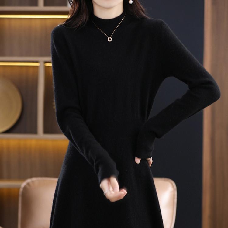 Slim Inner Long Sleeved Knitted Dress Women's Thin Solid Color Dress Soft and Sticky Autumn and Winter Pullover