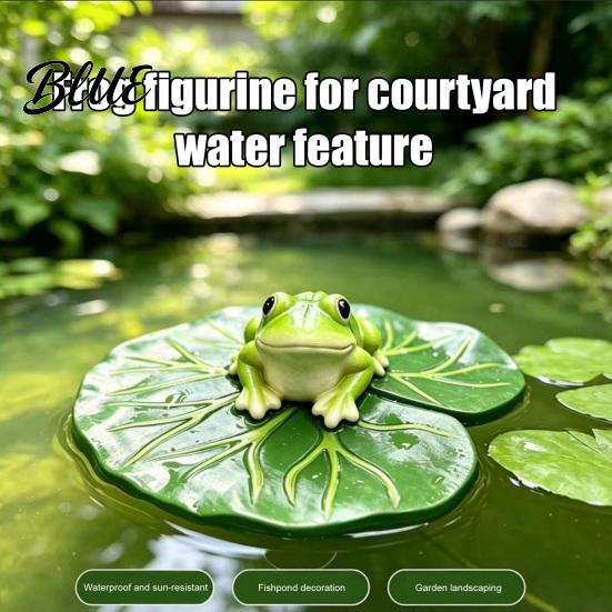 Wasserdichte Gartendekoration Frosch auf schwimmender Lotosblatt-Figur Lustige Harzfigur mit naturinspiriertem Ornament für Zuhause Feengarten Teich,