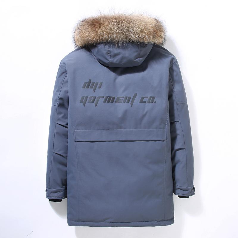 New Winter Men's Business Casual Hooded Down Jacket Loose Plus Size Keep Warm Epaulettes Printing