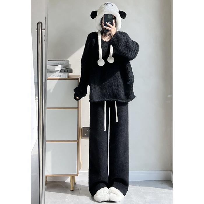 

2025 Women s High-Waisted White Mink Fleece Wide-Leg Pants - Fleece-Lined, Soft & Fluffy, Autumn/Winter Slimming Style S