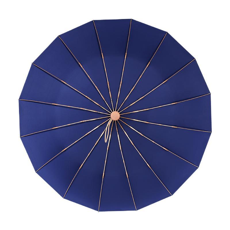 Hand open 16 bone simple plain men's gentleman umbrella three fold retro folding umbrella fixed umbrella