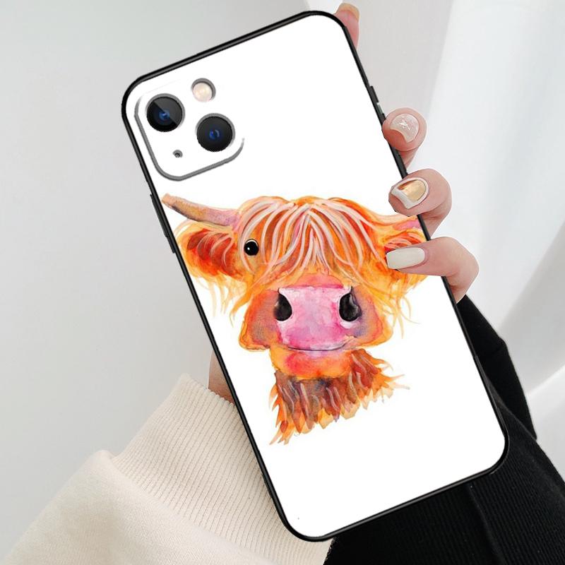 Cute Highland Cow Phone Case For iPhone 17 Pro Max 14 13 12 11 15 16 Pro Max mini 15 16 Plus 16e 17 Air Cover
