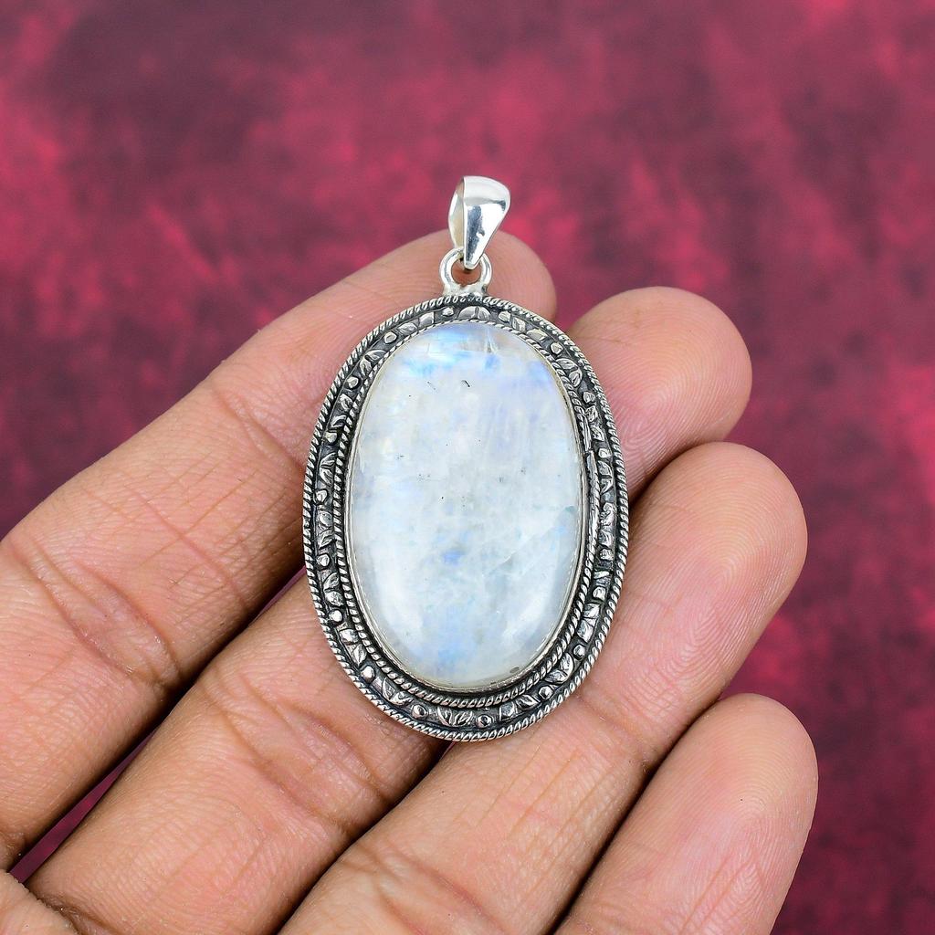 Regenbogen Mondstein Anhänger Edelstein Schmuck, 925 Sterling Silber Anhänger, handgemachter schöner Schmuck Anhänger