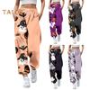 Damen Jogginghose, elastische hohe Taille, verstellbarer Kordelzug, Joggerhose mit Halloween-Kürbis-Print, Fitnesshose