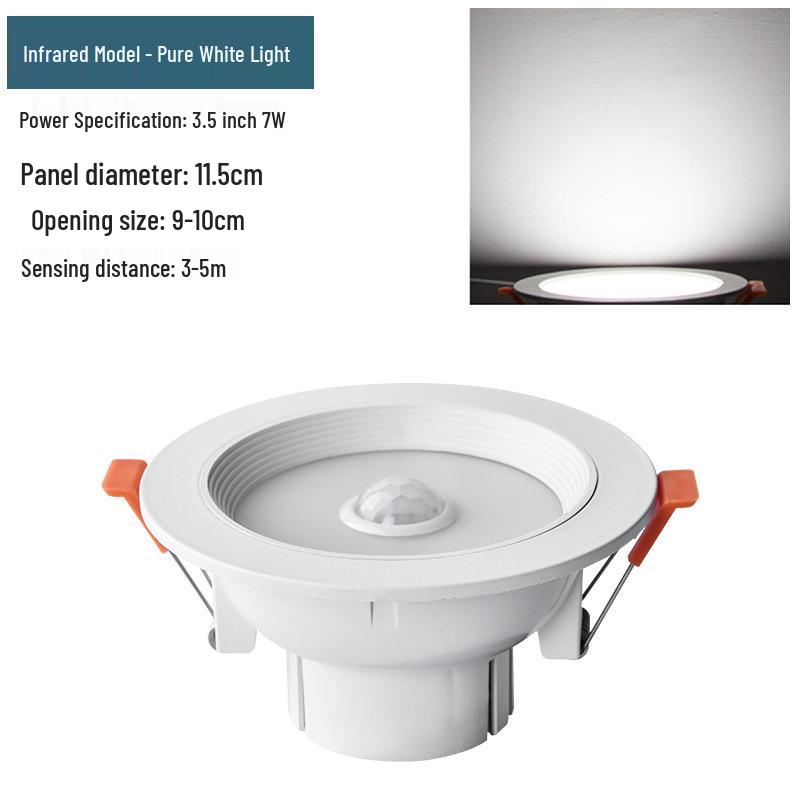 Infrared Motion Sensor Recessed Downlight with Sound Control, 3-inch Ceiling, 4-inch Cut-out Spotlight for Aisles.