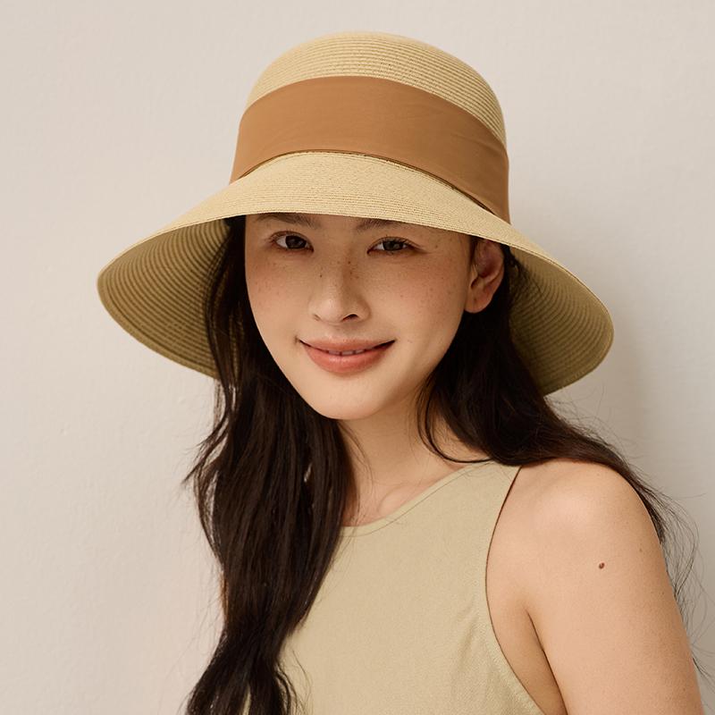 Zealous Sole Women's Black French Vintage Straw Hat Elegant Ribbon Bow Beach Sun Hat 9Cm Wide Brim Breathable Paper Straw Summer Vacation Cap 56-58Cm