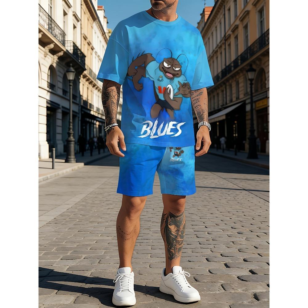 Summer Men's Round Neck Short Sleeved Set Personality Creativity 3D Printing Fashionable Comfortable Breathable Loose Casual Large Size Sports Wear