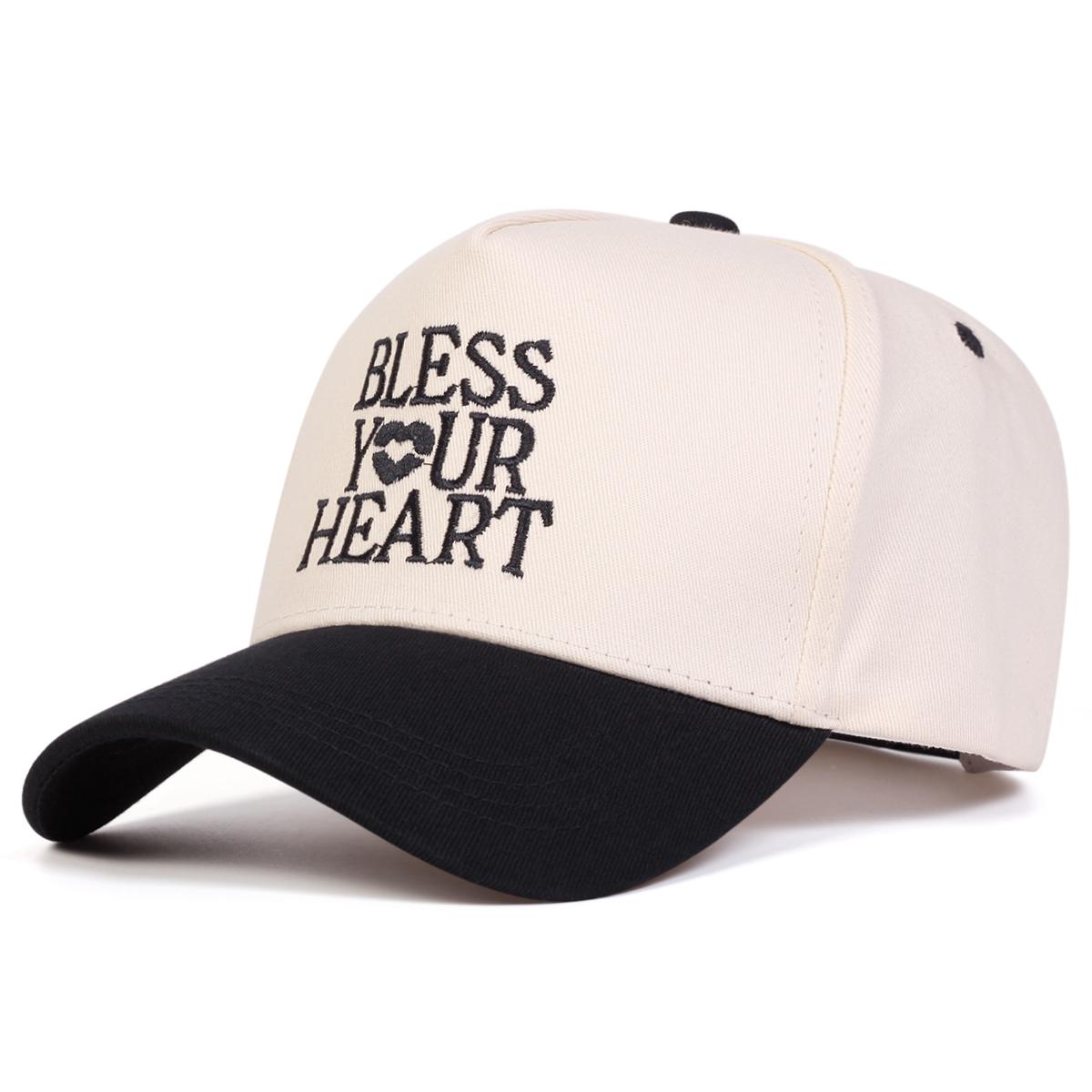 

Мужская бейсболка в стиле пэчворк с вышивкой надписи BLESS YOUR HEART, уличная регулируемая шляпа от солнца для отдыха, весна-осень, путешествия, туризм, пляжный отдых чёрный/бежевый