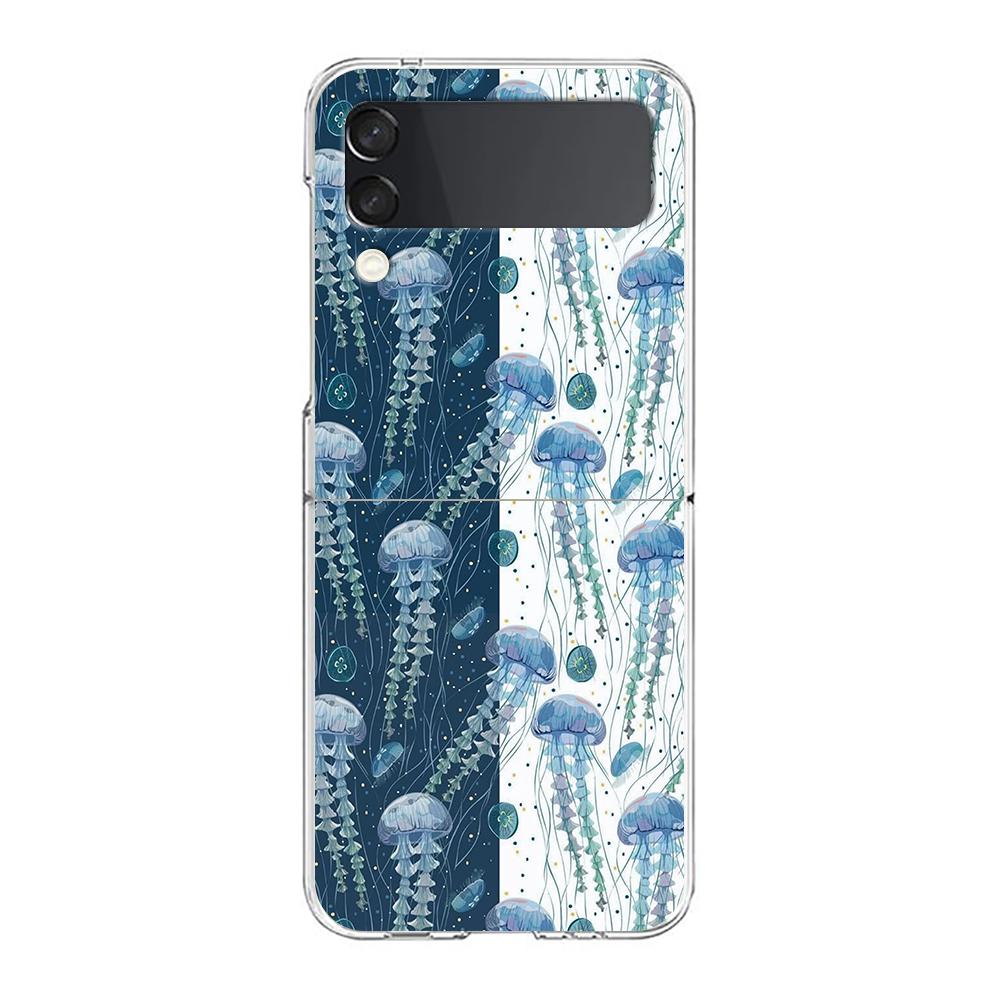 Phone Case For Samsung Galaxy Z Flip 3 4 5 Hard Folding Clear PC Bumper For Samsung Z Flip 6 Back Cover Blue Ocean Animals
