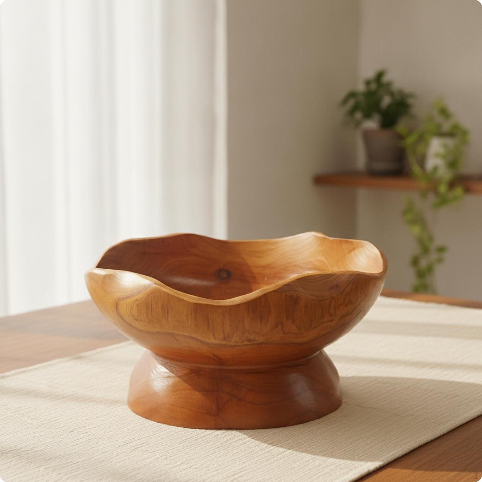 Fruit Bowl Handmade with Pedestal Base Polished for Tabletop, Dining Room, Entryway