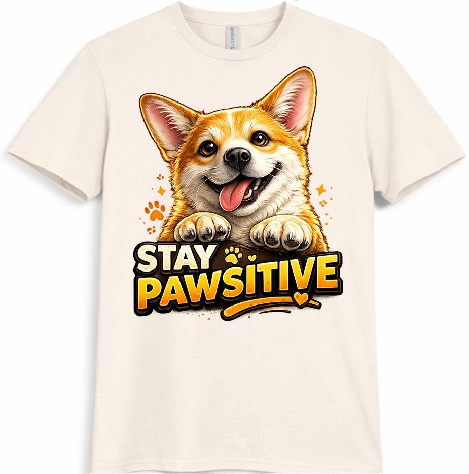 Corgi Dog T-Shirt Stay Pawsitive Funny Pet Lover Gift Cute Puppy Graphic Tee