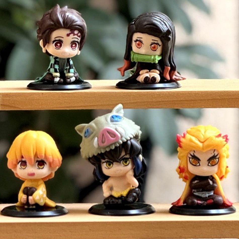 4-15pcs/set Demon Slayer Anime Figure Toy-Kimetsu No Yaiba Q Version Tanjiro Nidouzi Inosuke Zenizu PVD Figurine Model Doll Gift