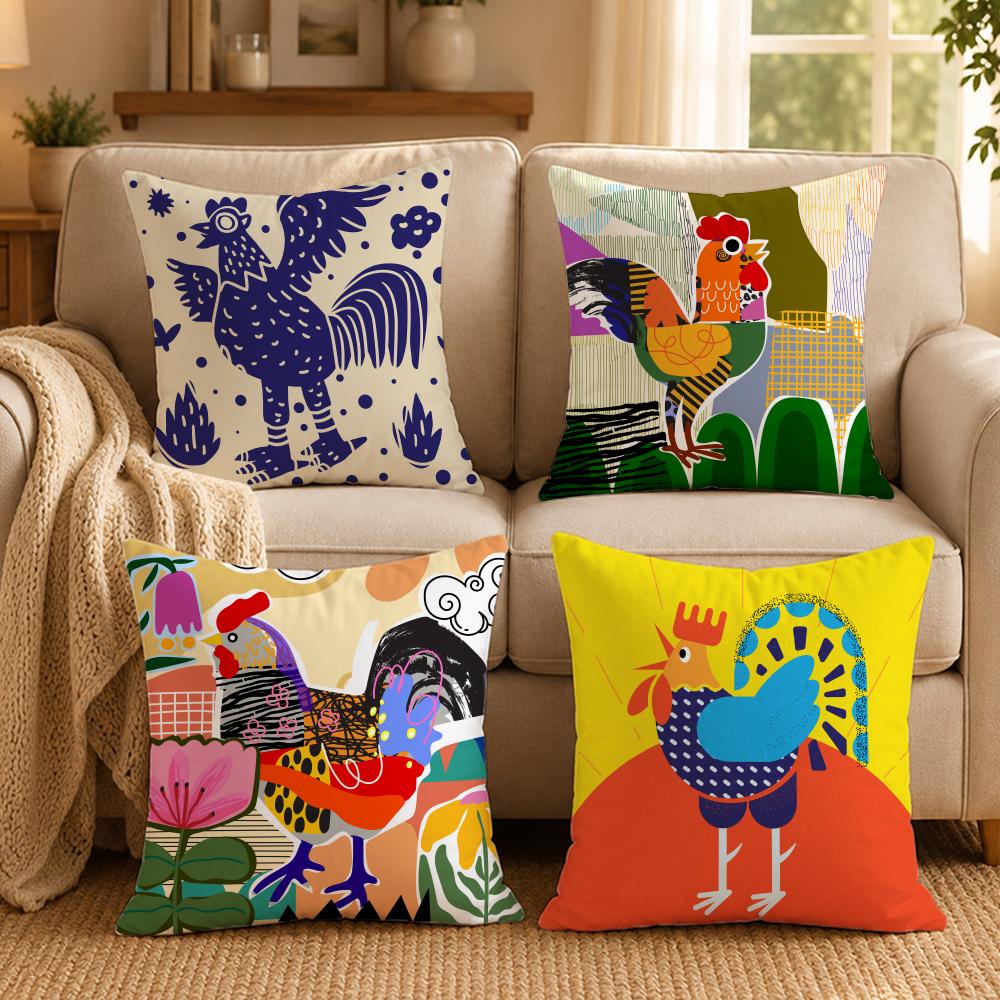 Art R-Rooster DoodleS Cushion Cover Double-Sided Printed Pillow Cover Hypoallergenic Dust-Mite Proof