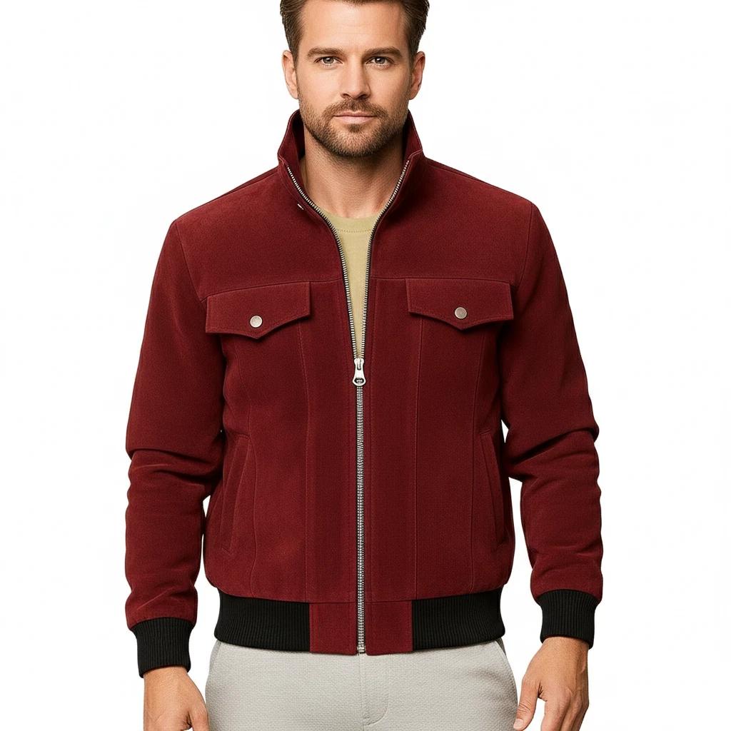 

Мужская ручная работа Бомбер Вечеринка Бордовый Натуральная мягкая замша Кожаная куртка из овчины S бордовый