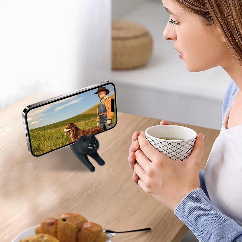 Cartoon Stretching Cat Desktop Stand Black Cat Ornaments Cute Animal Resin Figurine Lazy Phone Stand Resin Crafts Decoration