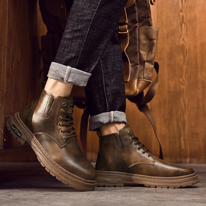 Men Shoe Genuine Leather Male Boots Men's Comfortable Low Top Sneakers Men Winter Plush Snow Boots New Male Motorcycle Boots