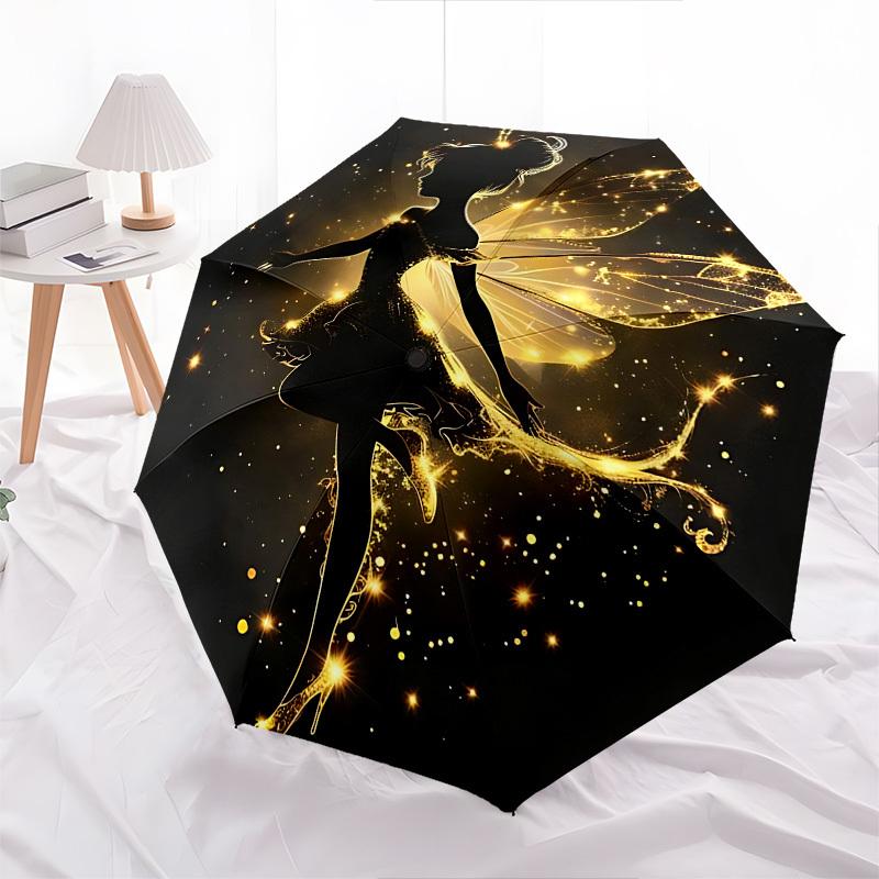 Tinker Bell, Glitter Themed Automatic Opening and Closing Umbrella, Brightly Colored 8-rib Portable Umbrella, Suitable for Men and Women, A Perfect Gi