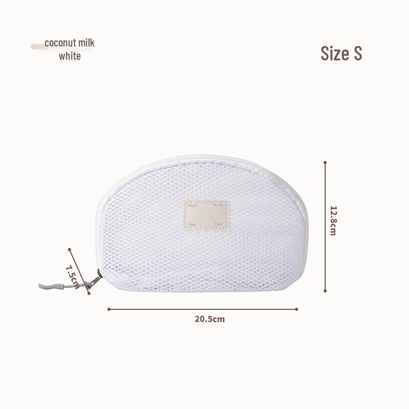 Portable Half-Round Mesh Makeup Bag - Compact Travel Toiletry & Lipstick Organizer