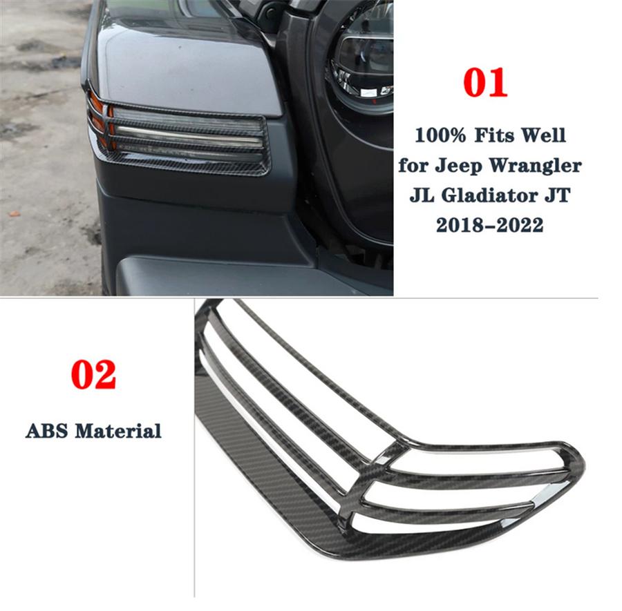 Carbon Fiber Look Front Wheel Eyebrow Lamp Cover Trim For Jeep Wrangler Jl 18-22