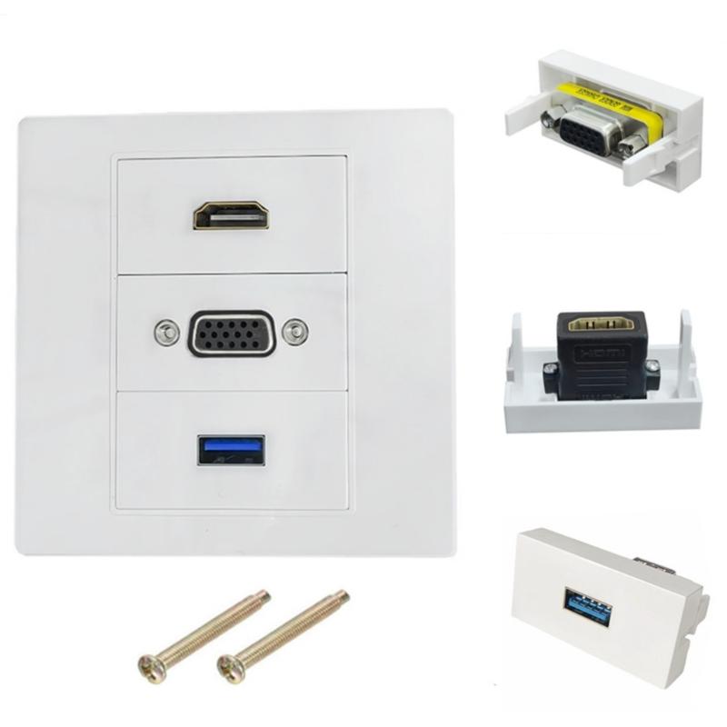 No Solder Direct Connecting VGA HDTV USB Wall Mount Panel 86mm Wall Outlet Video Socket for HDTV Video Audios Transmission