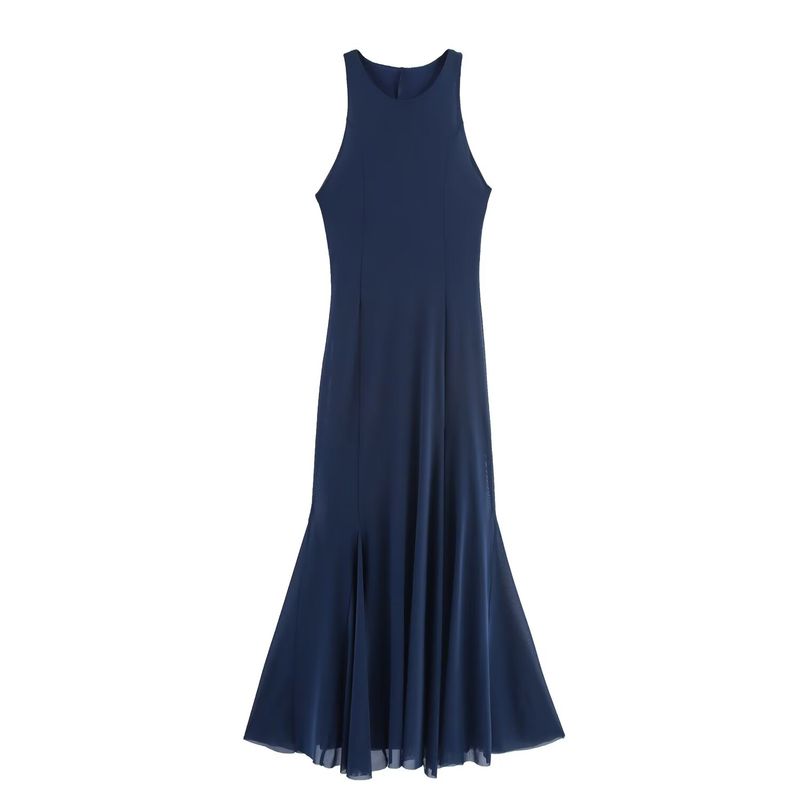 

Kaslead New Arrival Women s Clothing Fashion Style Fashion Simple Triangle Cloth Silk Mesh Length Dress 5039830 Blue L