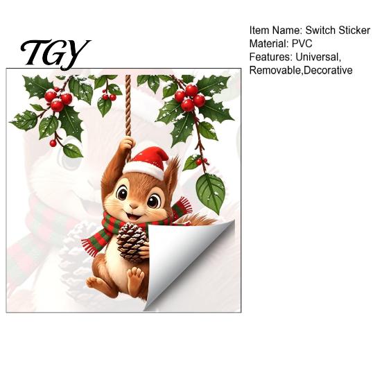 Decorative Socket Decal Christmas Squirrel Switch Sticker, Wall for Light And Cute Holiday Art Panels, Removable PVC Festive Bedroom Living Room Home