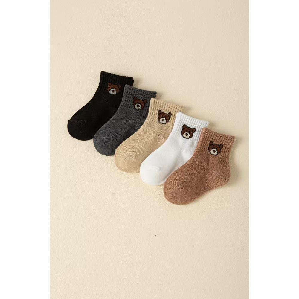 10/5 Pairs Kids Socks Trendy New Classic Bear All Season Crew Socks Student Baby Socks Children Mid-Calf Socks
