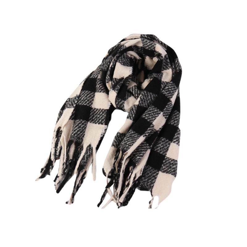 Black and White Plaid Scarf for Women in Winter British Classic Plaid Imitation Cashmere Korean Version Versatile Warm New Trend