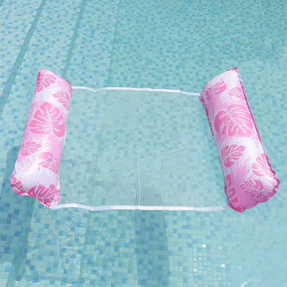Portable Foldable Water Hammock with Net Backrest Floating Water Bed Inflatable Striped Swimming Pool Mattress Pool Party Toy