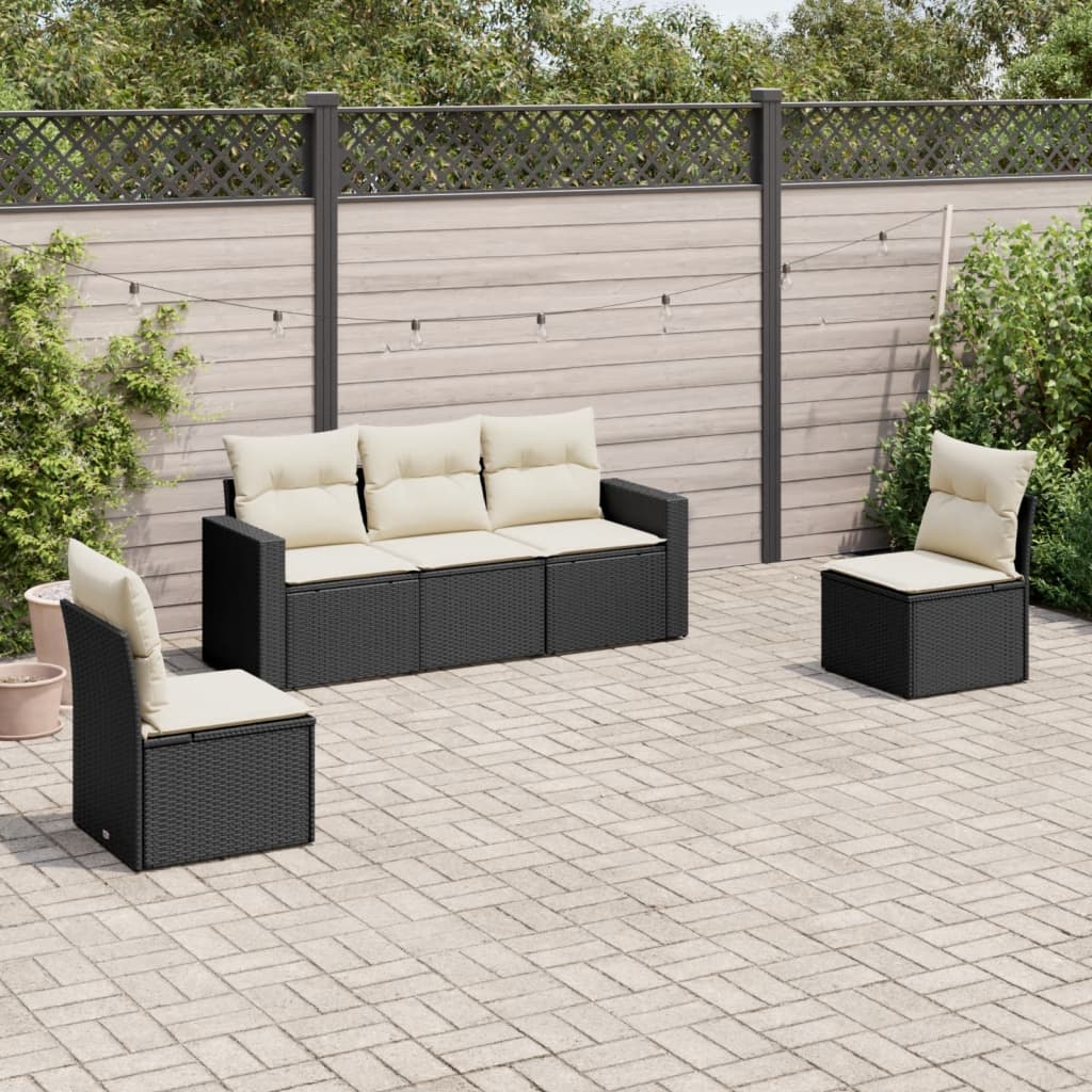 Vidaxl 5-Cz. Set da Salotto per Giardino, Cuscini, Rattan Nero PE