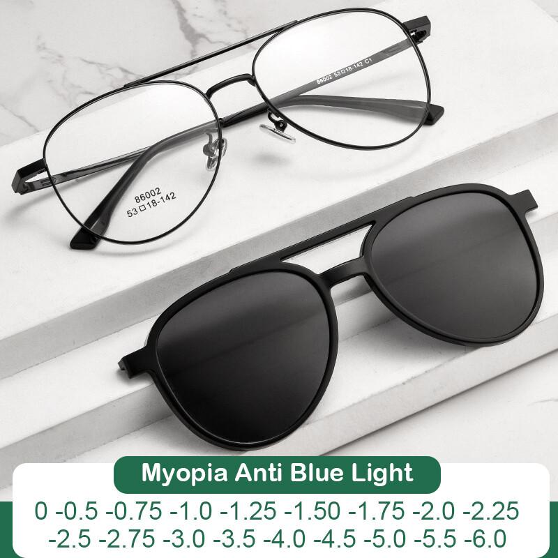 Bai Fen Bai Electronic 3C Men's Gold Polarized Magnetic Clip-On Prescription Myopia Glasses Tr90 Clear Lens Alloy Pilot Eyewear Anti Glare Driving Glasses Cm