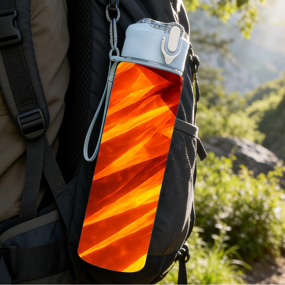 1PC Bright Red Orange Flame Fire Texture Print 750ml Color Plastic Sports Water Bottle Leakproof Flip Straw Lid Suitable for Sports Office Home Use