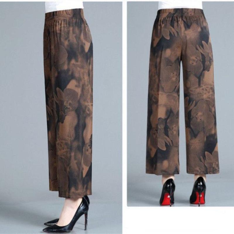 Móda Širokonohé kalhoty Matka Dámské Léto Volné Velké yardy pro starší Neformální Kalhoty Vysoký pas Rohož Devítibodové kalhoty