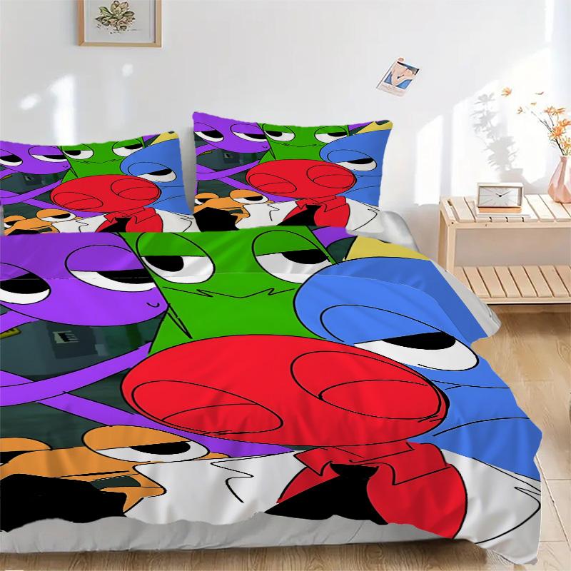 Colorful Cartoon Character Group Print 3Pcs Bedding Set,Duvet Cover with 2 Bedro,Pillowcase Home Birthday Gift