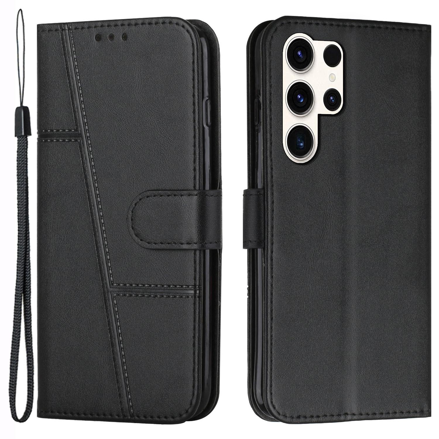 

For Samsung Galaxy S24 Ultra Cell Phone Case Shockproof Leather Stand Cover with Wallet Black