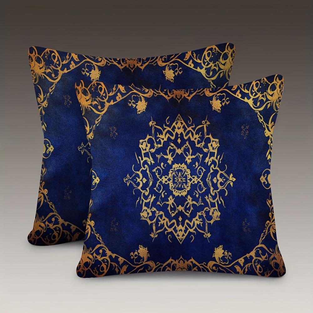 Blue And Gold Embroidered Pillowcasecushion Covers, Zippered, Decorative Pillowcases, 45X45 Cover Sleeves