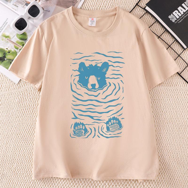 Summer Bear Graphic Tee Unisex Causal Short Sleeve Round Neck Printed Tshirt Unisex Round Neck T Shirts Clothes