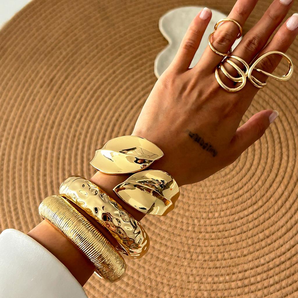 PuRui Exaggerated Heavy Metal Chunky Wide Cuff Bangles for Women Punk Geometric Spring Arm Bracelets Men Jewelry Steampunk