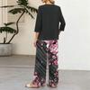 Women Casual Button Front Top with Three Quarter Sleeves and Wide Leg Printed Pants Two Piece Set Comfortable Loose Fit