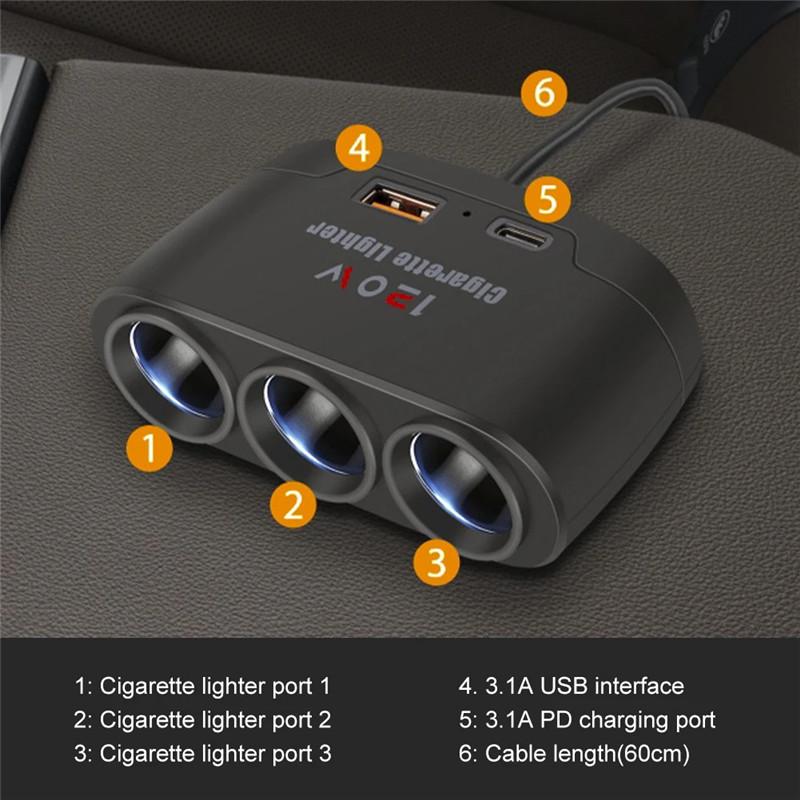 Încărcătoare auto cu port USB dual, splitter auto pentru brichetă auto, 120W, 12V, 24V, adaptor încărcător auto pentru iPhone, GPS, Dashcam